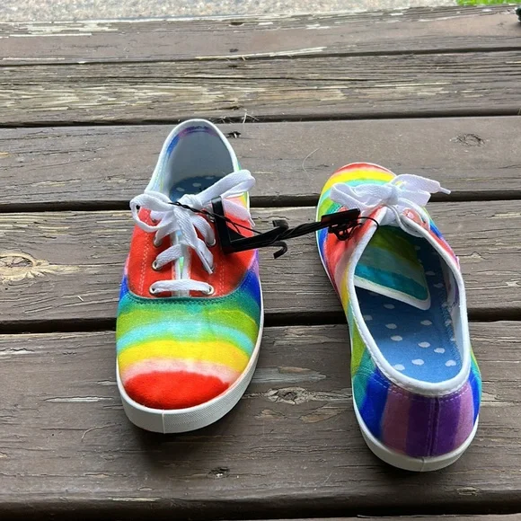 Handmade Rainbow Sneakers Women’s 11 One-of-a-Kind Hand Painted Canvas Shoes - Picture 6 of 9